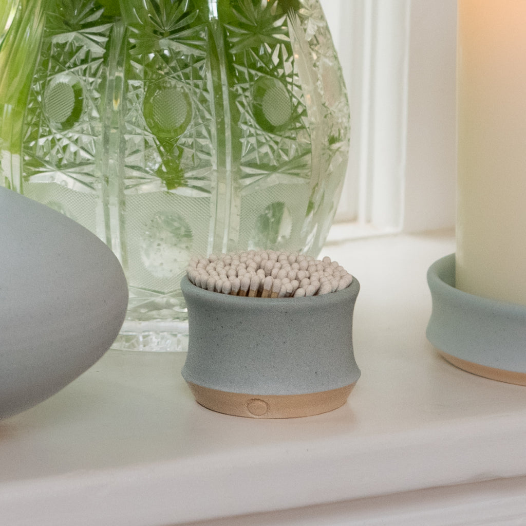 Hand thrown pottery match pot with matches