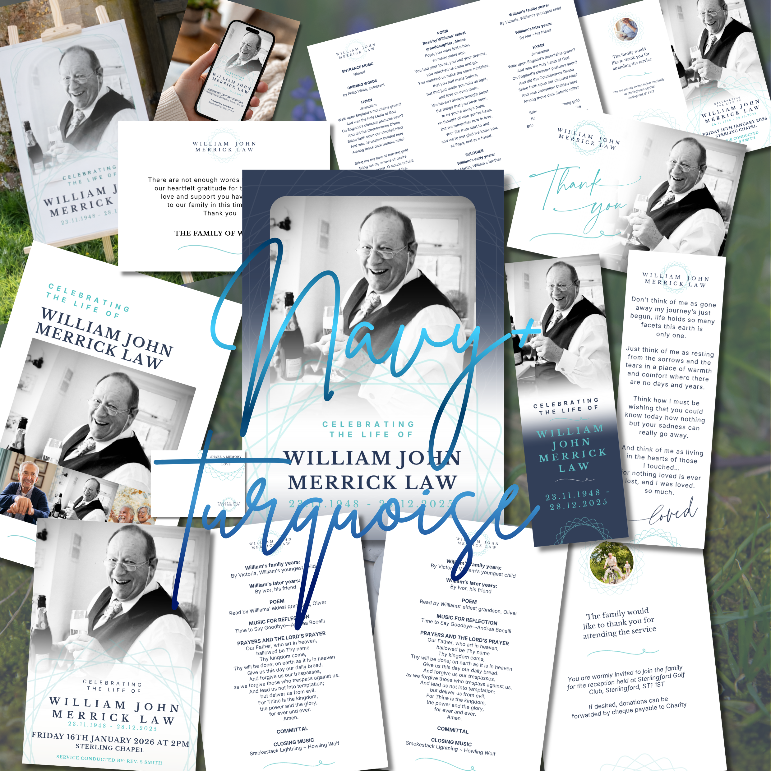 Navy turquoise digital stationery bundle