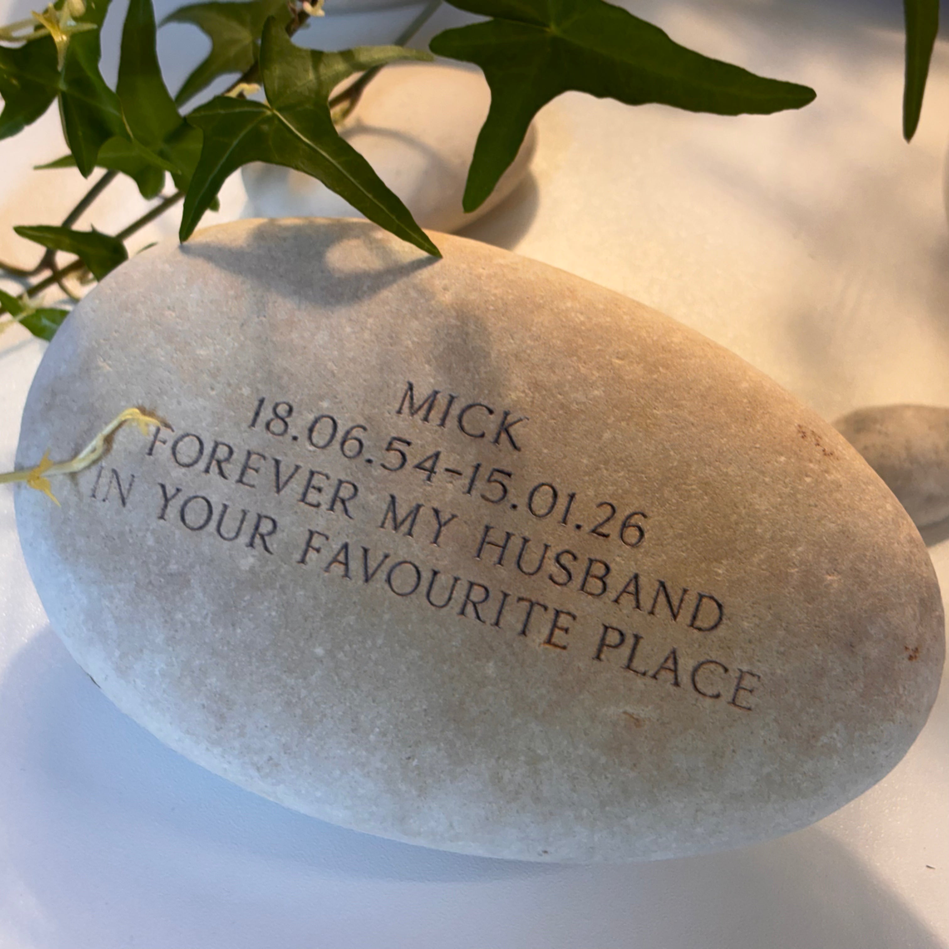 Personalised memorial stone pebble. Medium