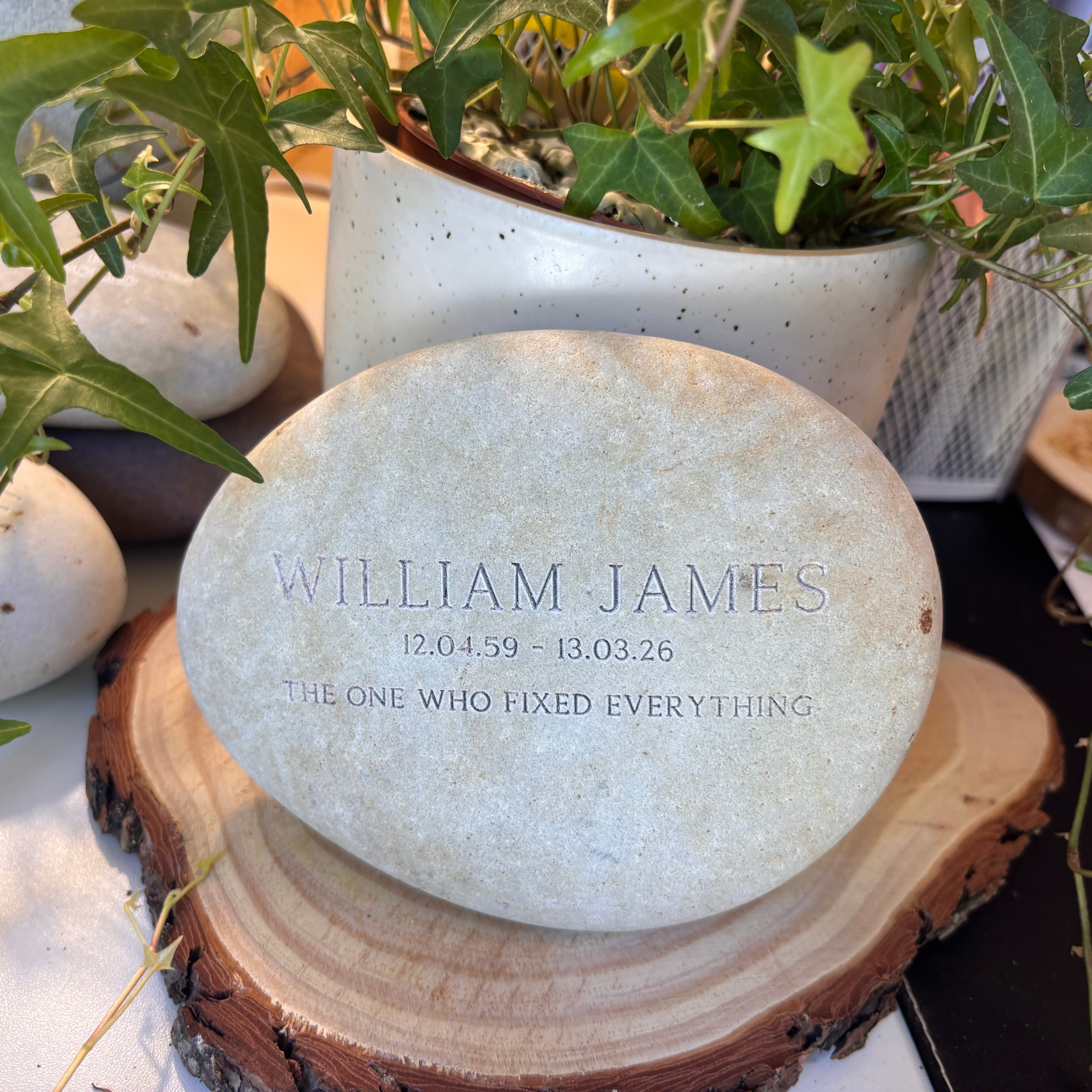 Memorial head stone natural pebble 15cm engraved with remembrance wording